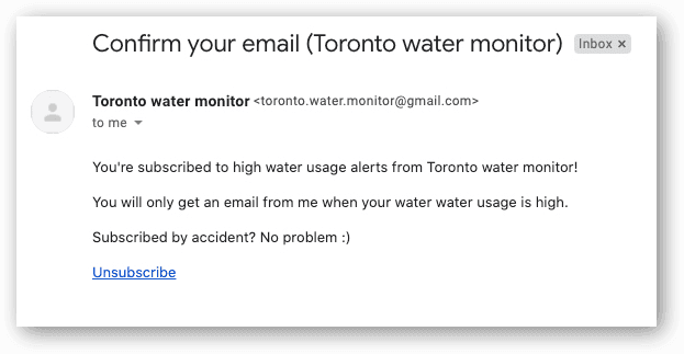 Screenshot of the welcome email